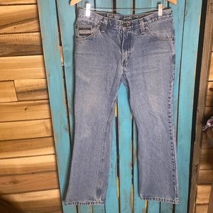 Vintage Diamond Gusset jeans size 32x30 light Wash wallet fading on right rear